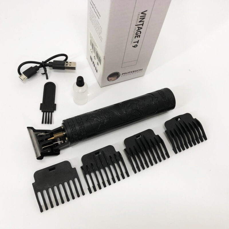 Машинка для стрижки волосся Vintage T9-2 BLACK — бездротовий тример з 4 насадками для ідеальної стрижки.