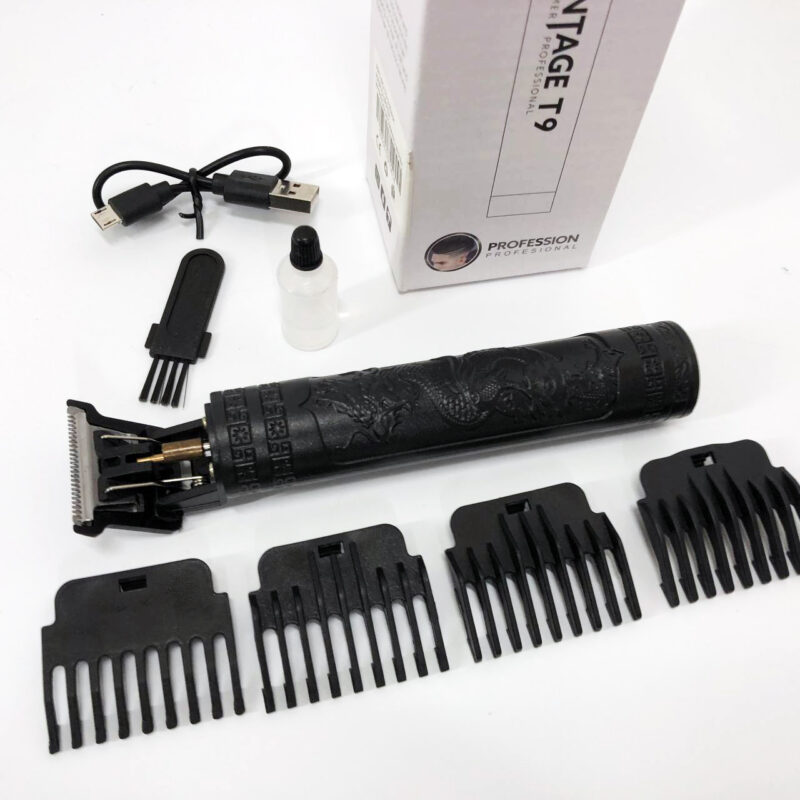 Машинка для стрижки волосся Vintage T9-2 BLACK — бездротовий тример з 4 насадками для ідеальної стрижки.