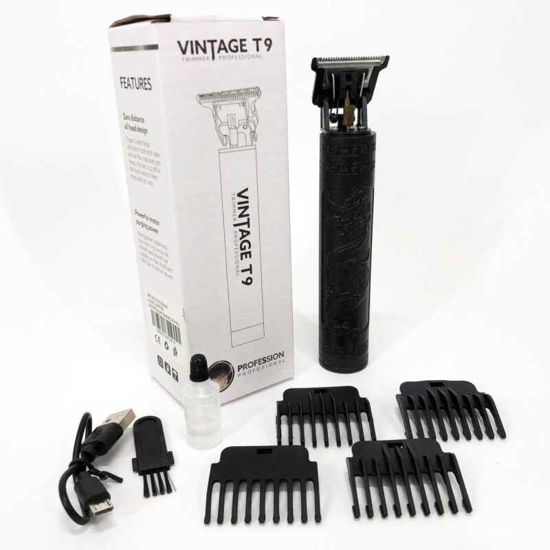 Машинка для стрижки волосся Vintage T9-2 BLACK — бездротовий тример з 4 насадками для ідеальної стрижки.