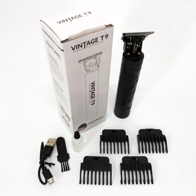 Машинка для стрижки волосся Vintage T9-2 BLACK — бездротовий тример з 4 насадками для ідеальної стрижки.