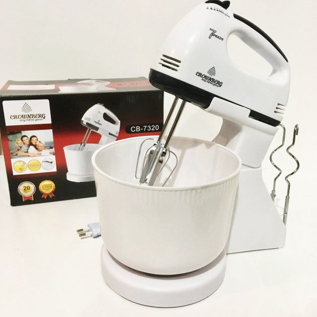 Миксер Crownberg CB-7320 ручний з підставкою та чашею 2л 300 Вт на 7 швидкостей