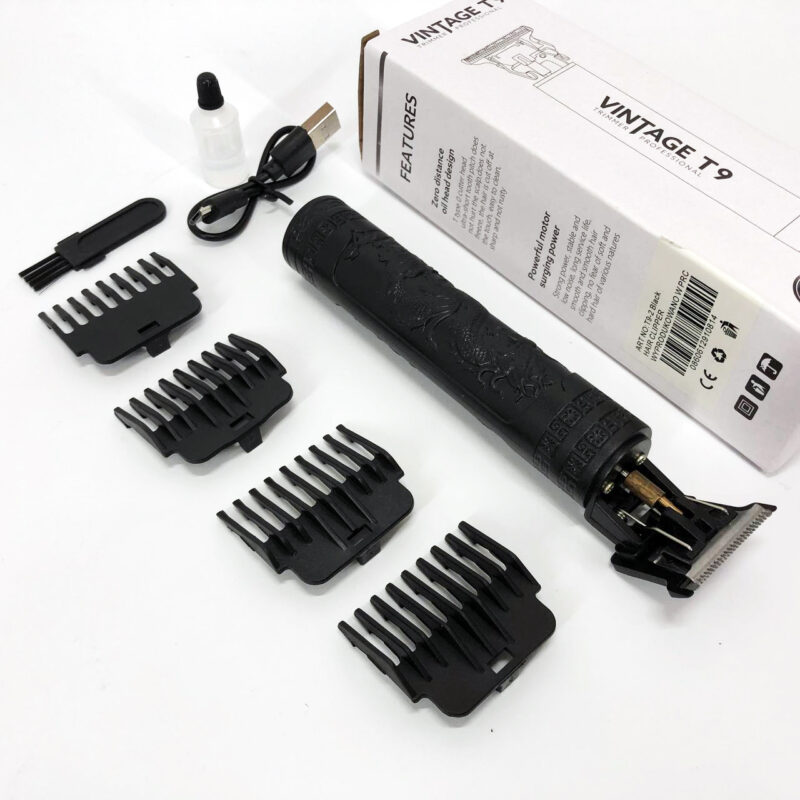 Машинка для стрижки волосся Vintage T9-2 BLACK — бездротовий тример з 4 насадками для ідеальної стрижки.