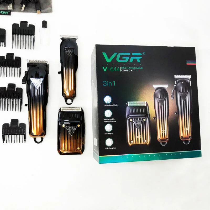 kpupyfvpvyuvyf Комплект VGR 3 в 1 V-644 акумуляторна машинка для стрижки триммер та електробритва 3 в 1 200 хвилин автономії