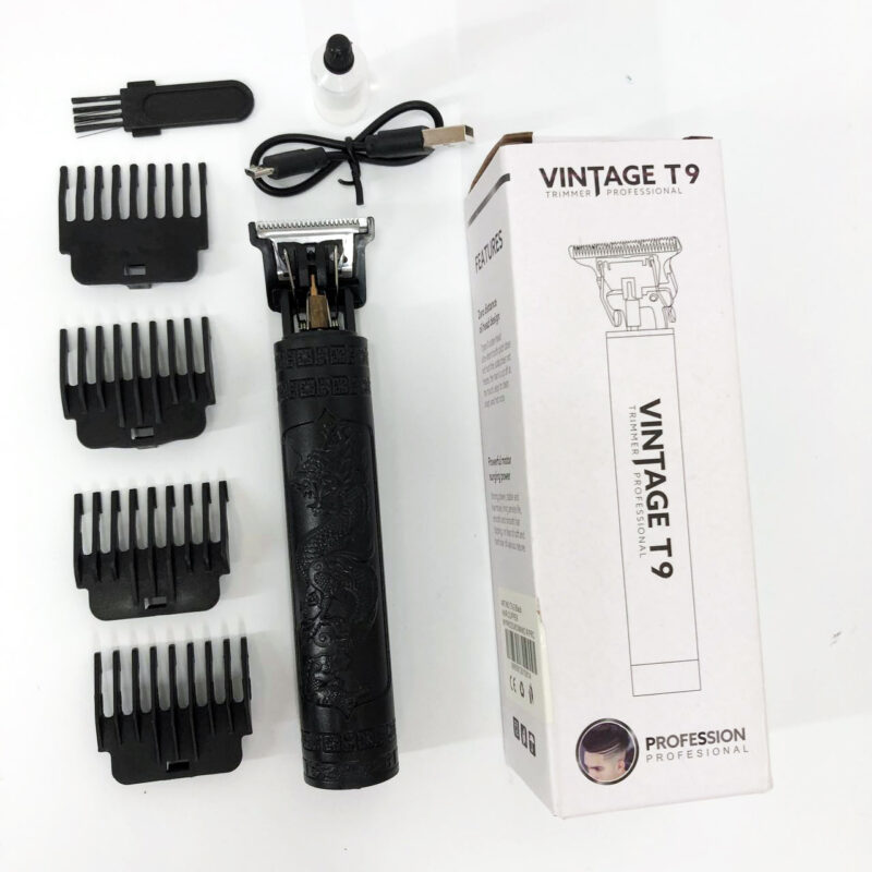 Машинка для стрижки волосся Vintage T9-2 BLACK — бездротовий тример з 4 насадками для ідеальної стрижки.