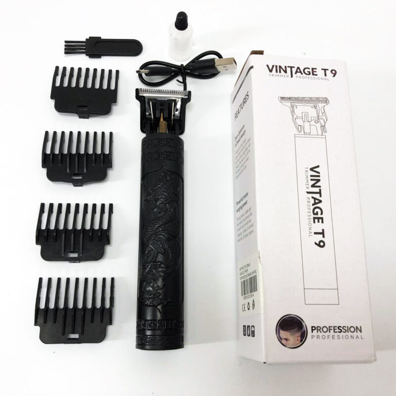 Машинка для стрижки волосся Vintage T9-2 BLACK — бездротовий тример з 4 насадками для ідеальної стрижки.