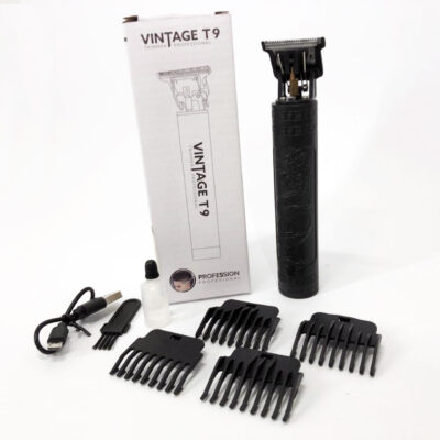 Машинка для стрижки волосся Vintage T9-2 BLACK — бездротовий тример з 4 насадками для ідеальної стрижки.