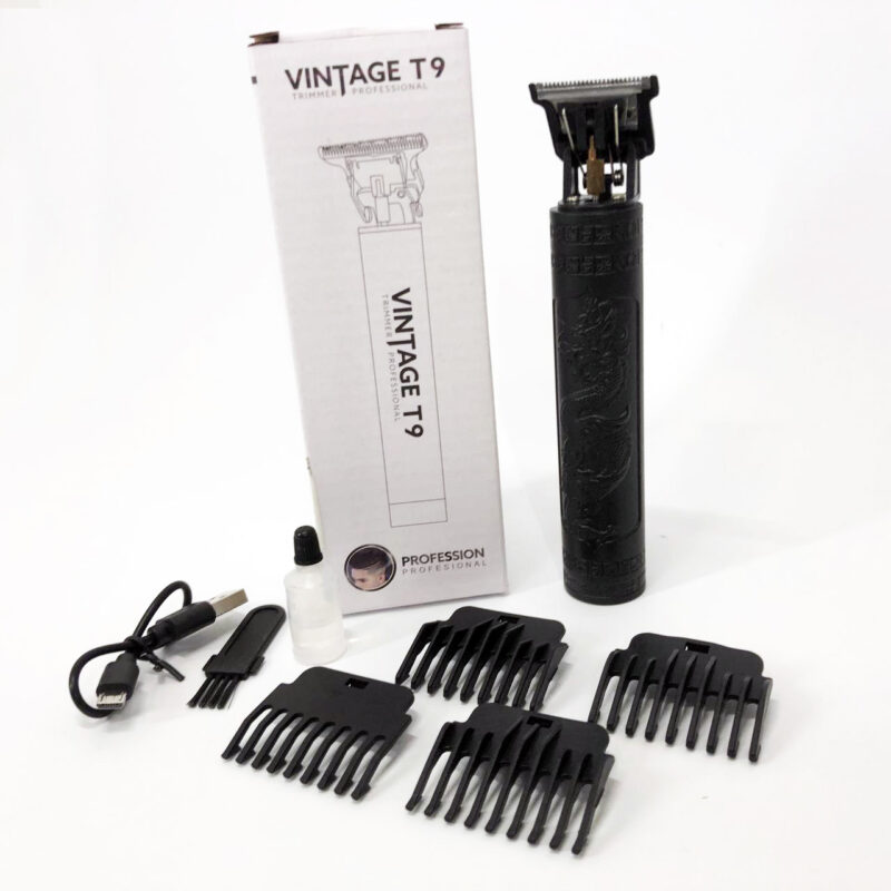 Машинка для стрижки волосся Vintage T9-2 BLACK — бездротовий тример з 4 насадками для ідеальної стрижки.
