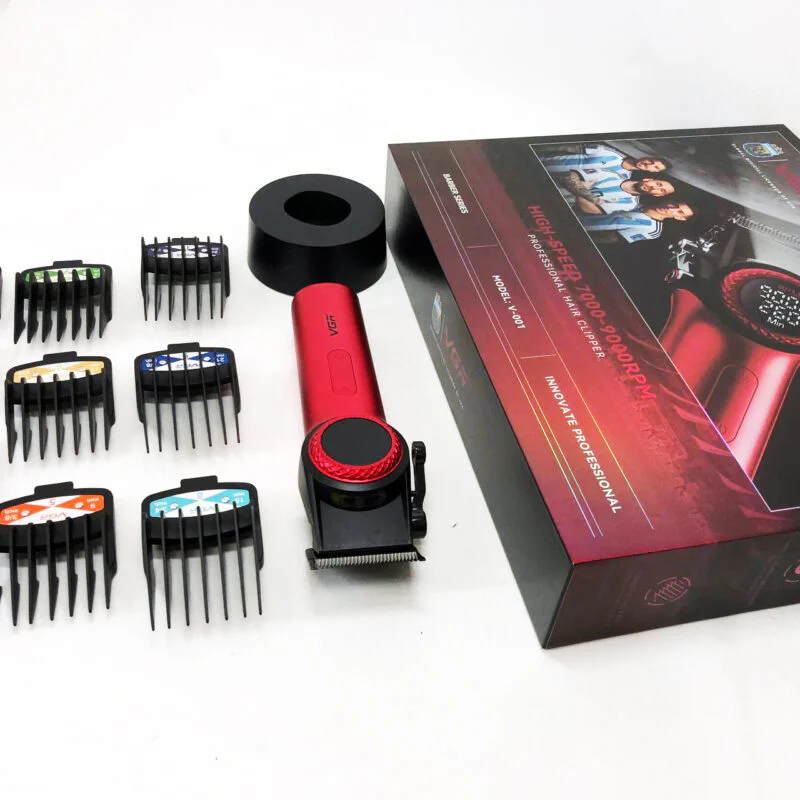 Професійна машинка для стрижки VGR V-001 RED з дисплеєм 9000 об 10 насадками 1,5-24 мм