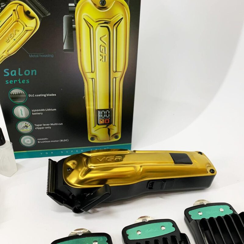 Акумуляторна машинка для стриження VGR V-138 GOLD з LED-дисплеєм та безщітковим мотором для професіоналів