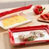 Clever Tray Багаторазовий вакуумний лоток для зберігання харчових продуктів з еластичною плівкою 31х24х4 см червоний/білий