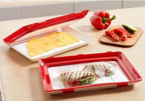 Clever Tray Багаторазовий вакуумний лоток для зберігання харчових продуктів з еластичною плівкою 31х24х4 см червоний/білий
