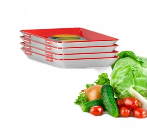 Clever Tray Багаторазовий вакуумний лоток для зберігання харчових продуктів з еластичною плівкою 31х24х4 см червоний/білий