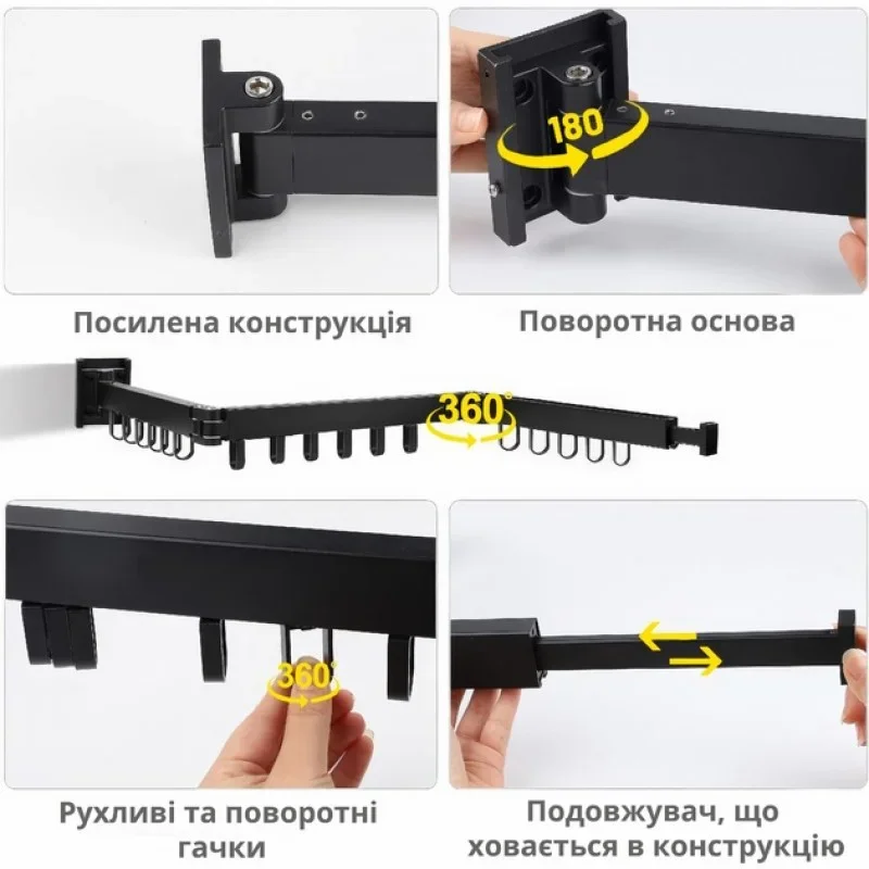 nastennaia-skladnaia-sushylka-dlia-belia-s-petliamy-91sm-24-27818316075602_a9b69b60c8 Складна настінна сушарка для білизни з петлями 91см (24) чорна алюмінієва, 2 секції, компактна конструкція