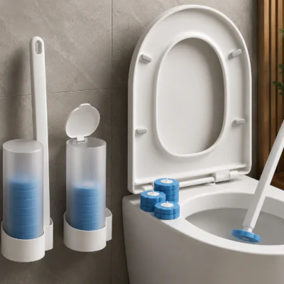 Настінний йоржик для унітаза Toilet Cleaner 6 змінних насадок антибактеріальний ефект зручна ручка 43x10x11 см пластик, поліуретан