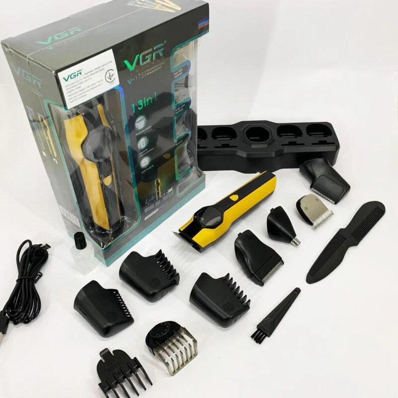 VGR V-173 YELLOW Набір для стрижки 13 в 1 з акумулятором 1500 мАг та дисплеєм