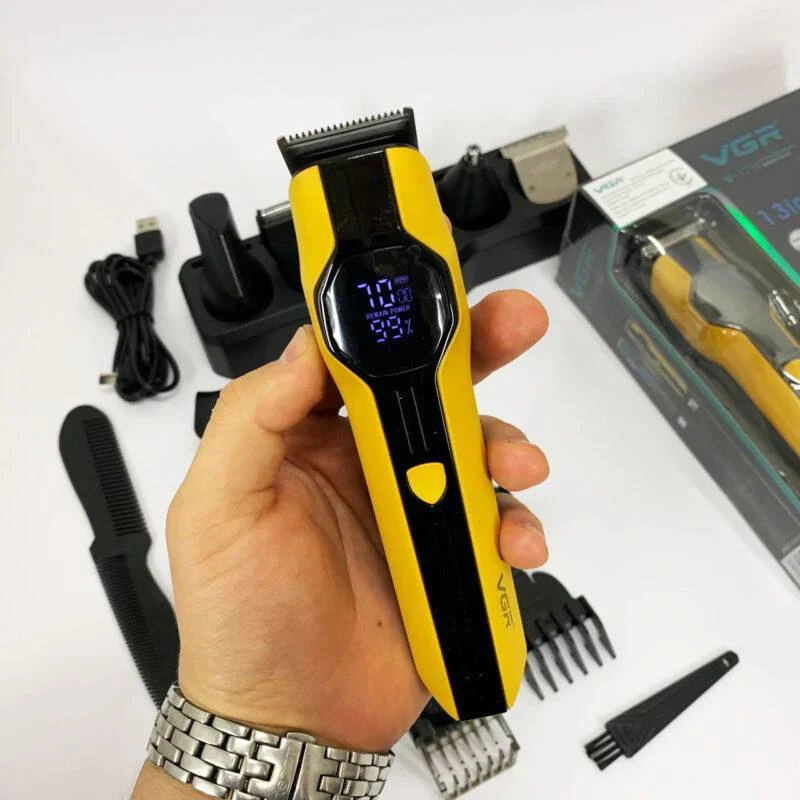 VGR V-173 YELLOW Набір для стрижки 13 в 1 з акумулятором 1500 мАг та дисплеєм