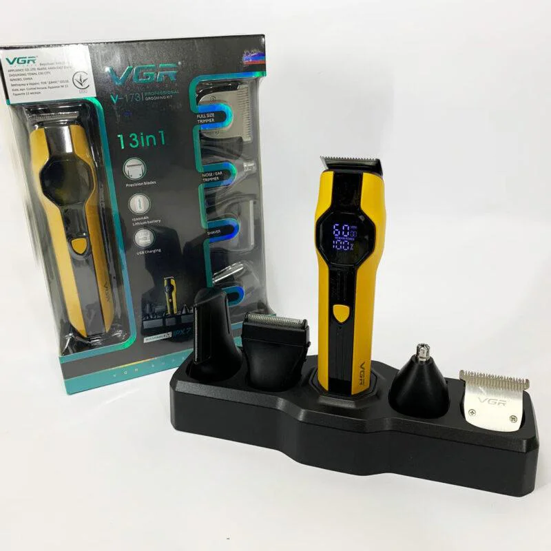 VGR V-173 YELLOW Набір для стрижки 13 в 1 з акумулятором 1500 мАг та дисплеєм