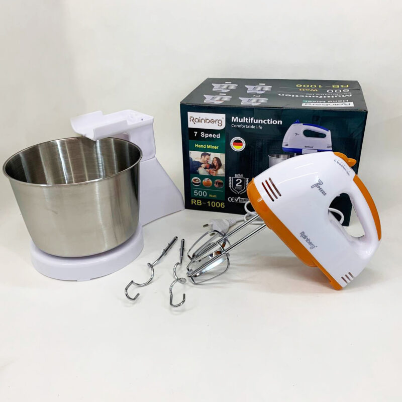Стаціонарний електричний міксер Rainberg RB-1006 500W з насадками для замішування тесту