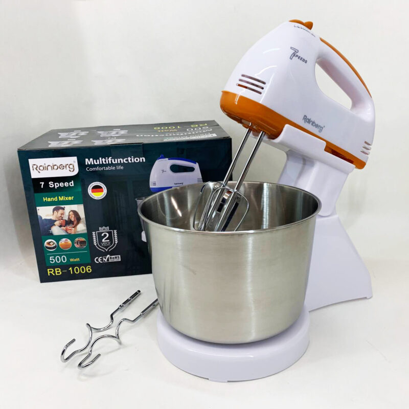 Стаціонарний електричний міксер Rainberg RB-1006 500W з насадками для замішування тесту