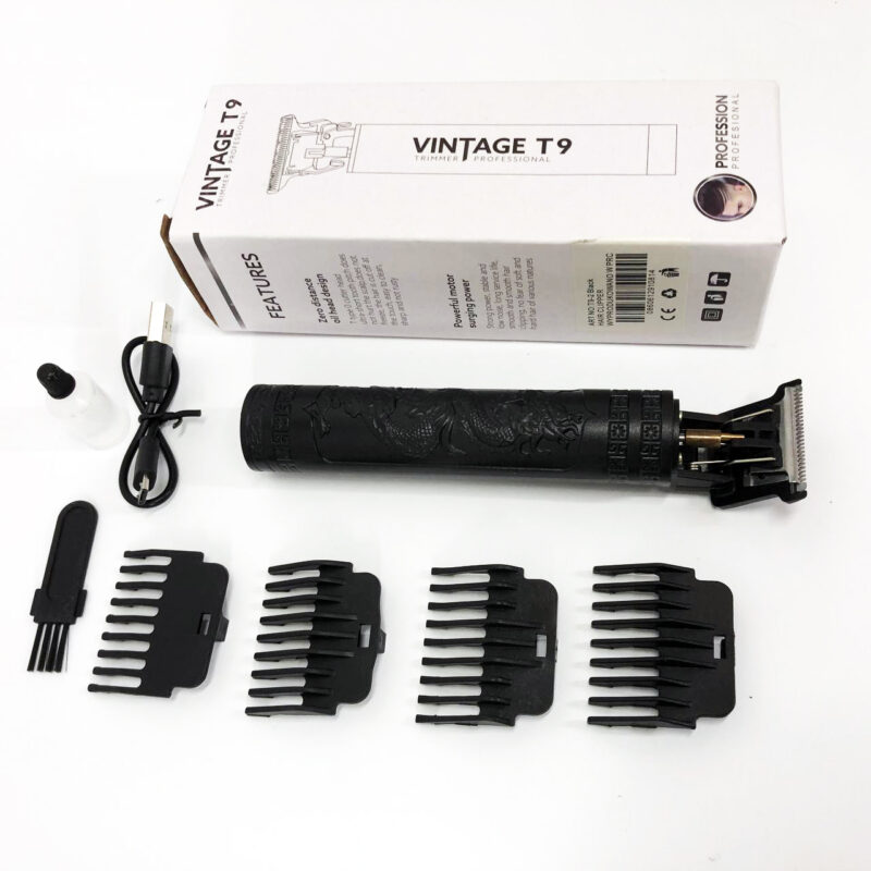 Машинка для стрижки волосся Vintage T9-2 BLACK — бездротовий тример з 4 насадками для ідеальної стрижки.