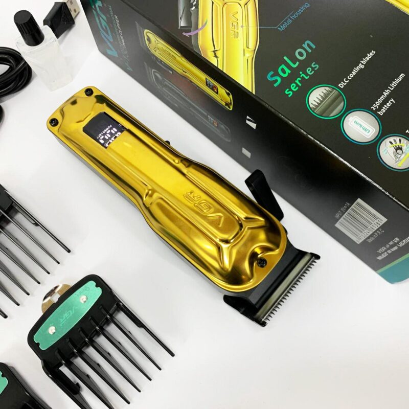 Акумуляторна машинка для стриження VGR V-138 GOLD з LED-дисплеєм та безщітковим мотором для професіоналів