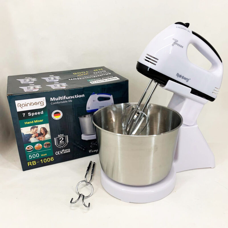 Стаціонарний електричний міксер Rainberg RB-1006 500W з насадками для замішування теста