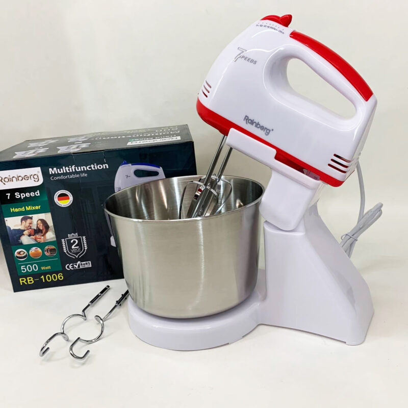 Стаціонарний електричний міксер Rainberg RB-1006 500W з насадками для замішування теста