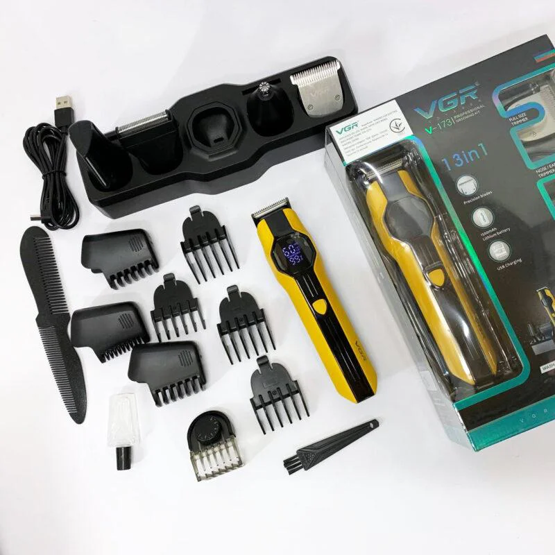 VGR V-173 YELLOW Набір для стрижки 13 в 1 з акумулятором 1500 мАг та дисплеєм