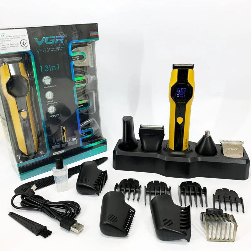 VGR V-173 YELLOW Набір для стрижки 13 в 1 з акумулятором 1500 мАг та дисплеєм