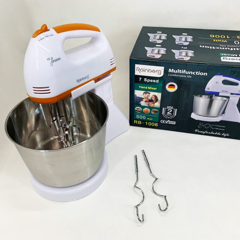 Стаціонарний електричний міксер Rainberg RB-1006 500W з насадками для замішування тесту