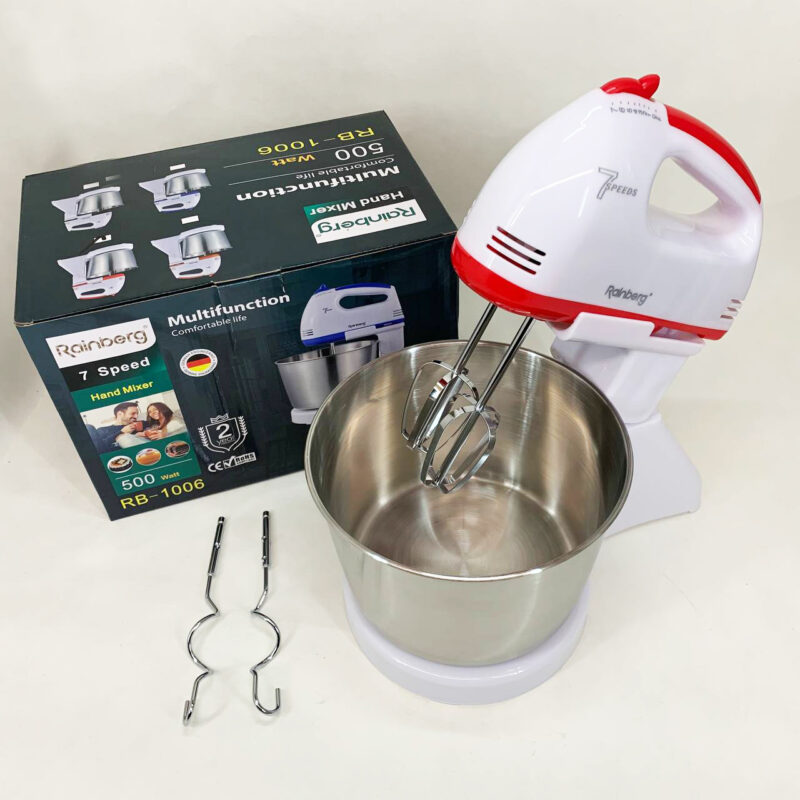 Стаціонарний електричний міксер Rainberg RB-1006 500W з насадками для замішування теста