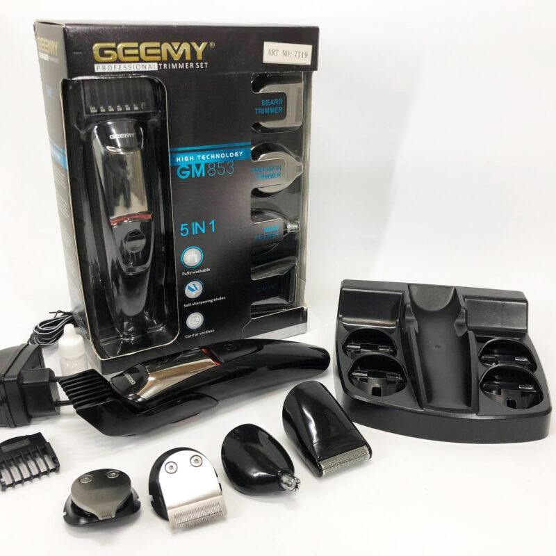 Машинка для стрижки Geemy GM-853 5в1 з 6 насадками для стильної стрижки