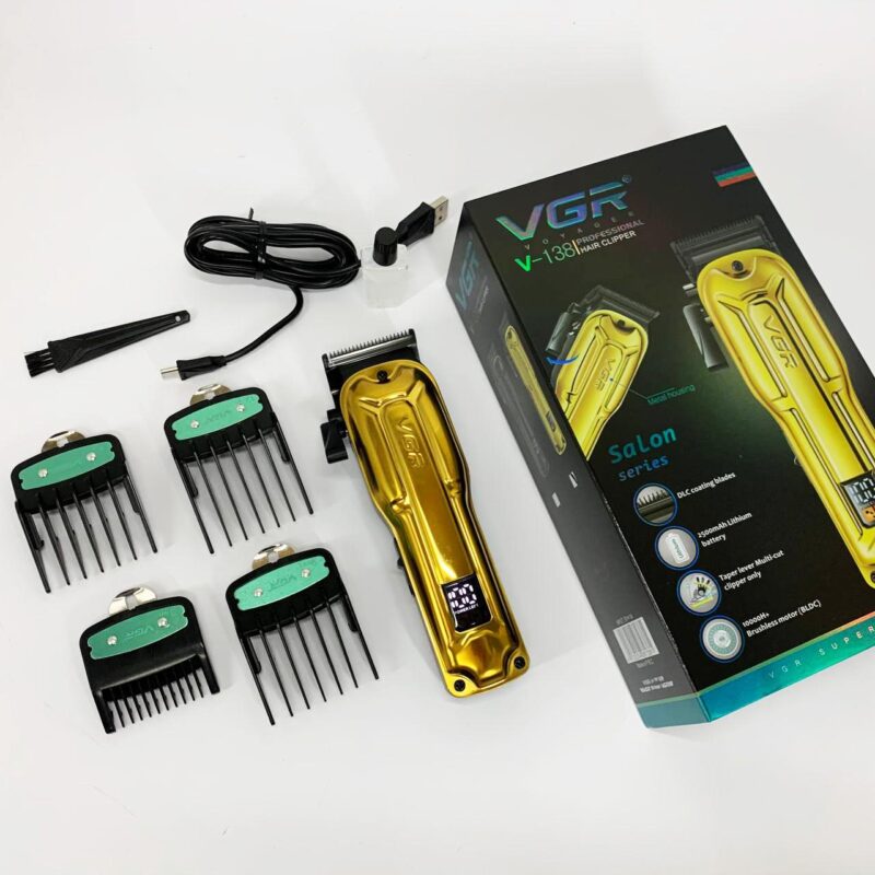 Акумуляторна машинка для стриження VGR V-138 GOLD з LED-дисплеєм та безщітковим мотором для професіоналів