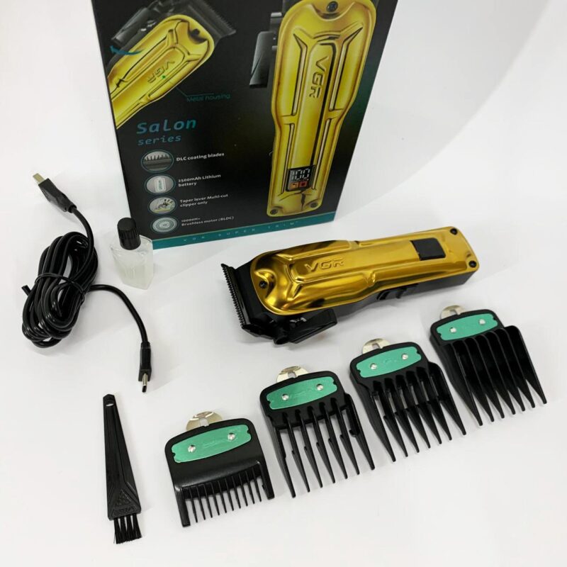 Акумуляторна машинка для стриження VGR V-138 GOLD з LED-дисплеєм та безщітковим мотором для професіоналів