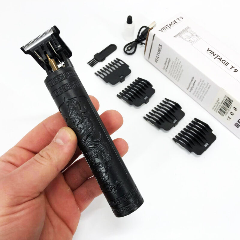 Машинка для стрижки волосся Vintage T9-2 BLACK — бездротовий тример з 4 насадками для ідеальної стрижки.