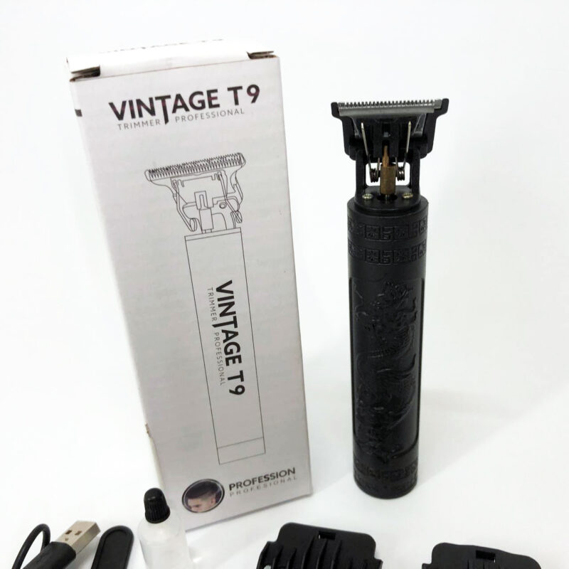Машинка для стрижки волосся Vintage T9-2 BLACK — бездротовий тример з 4 насадками для ідеальної стрижки.