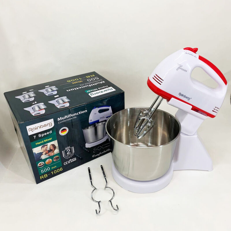 Стаціонарний електричний міксер Rainberg RB-1006 500W з насадками для замішування теста