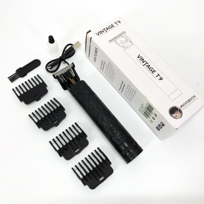 Машинка для стрижки волосся Vintage T9-2 BLACK — бездротовий тример з 4 насадками для ідеальної стрижки.