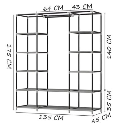 HCX Storage Wardrobe 88130 Тканинна шафа Місткість 170*45*170 см Міцний матеріал