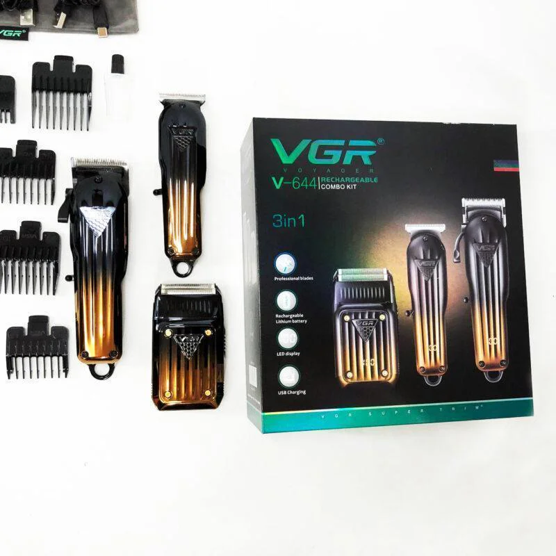 ukpfpuivfafiai Комплект VGR 3 в 1 V-644 акумуляторна машинка для стрижки триммер та електробритва 3 в 1 200 хвилин автономії