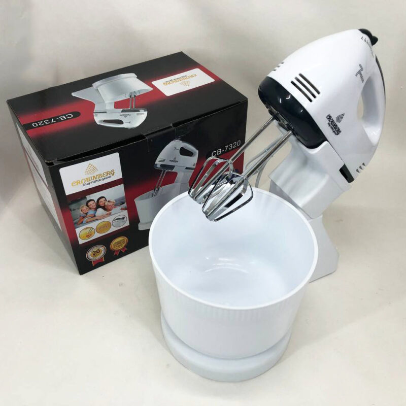 Миксер Crownberg CB-7320 ручний з підставкою та чашею 2л 300 Вт на 7 швидкостей