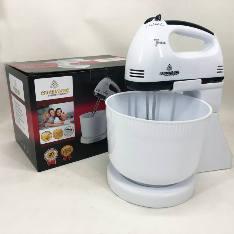 Миксер Crownberg CB-7320 ручний з підставкою та чашею 2л 300 Вт на 7 швидкостей