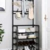 Залізна вішалка для одягу Multi-functional shoe and hat rack 2 в 1 чорна з 4 полицями для взуття