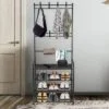 Залізна вішалка для одягу Multi-functional shoe and hat rack 2 в 1 чорна з 4 полицями для взуття