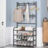 Залізна вішалка для одягу Multi-functional shoe and hat rack 2 в 1 чорна з 4 полицями для взуття